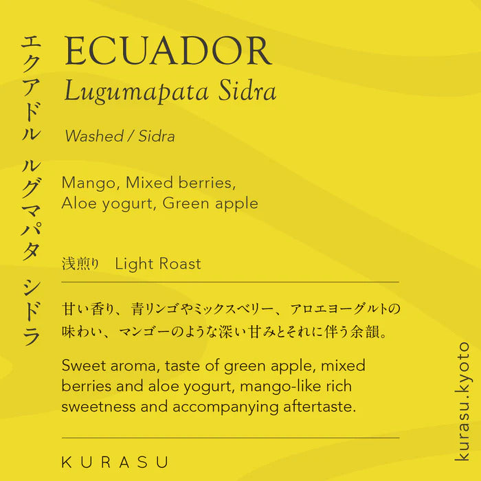 【新しいコーヒーが届きました】Ecuador Lugumapata Sidra（エクアドル ルグマパタ シドラ）